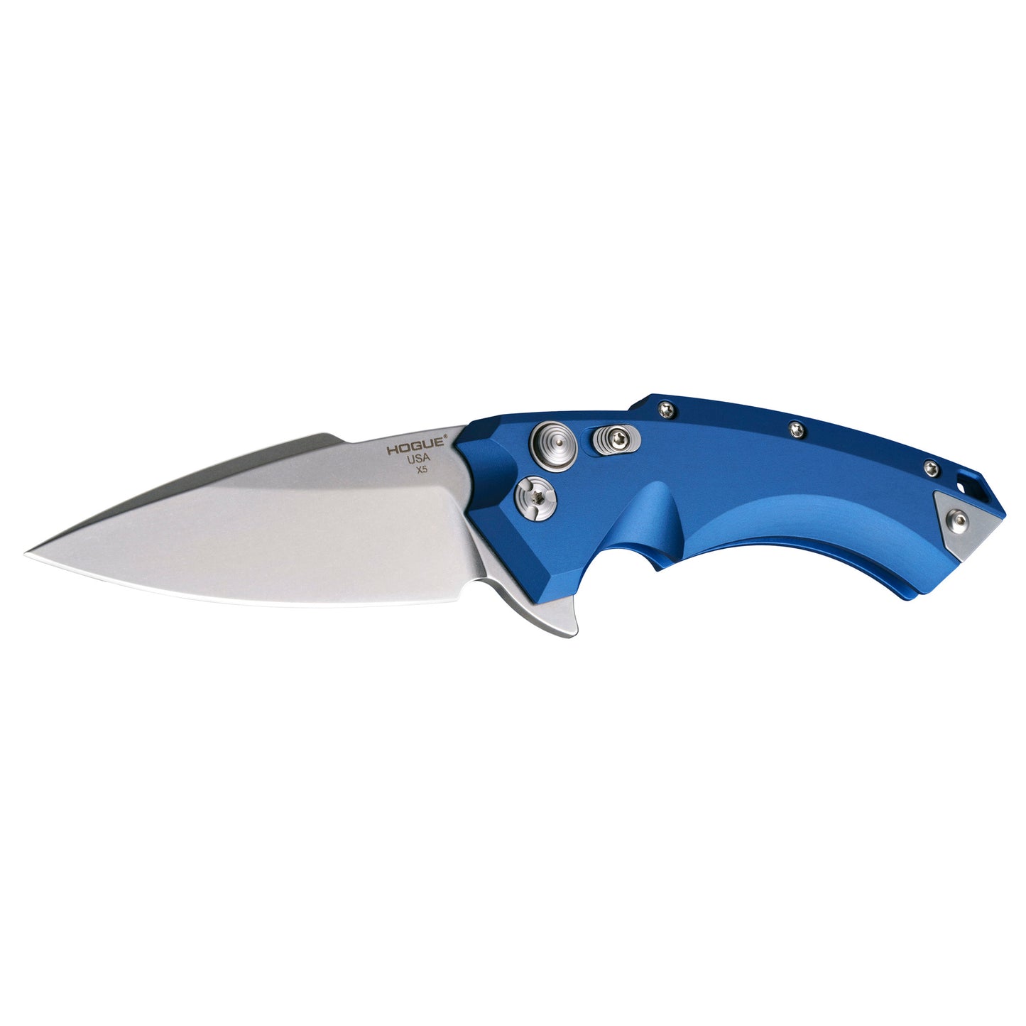 Hogue, X5, Folding Knife, 3.5" Blade, Spear Point, CPM154 Tumbled Finish, Plain Edge, Blue/Aluminum Frame