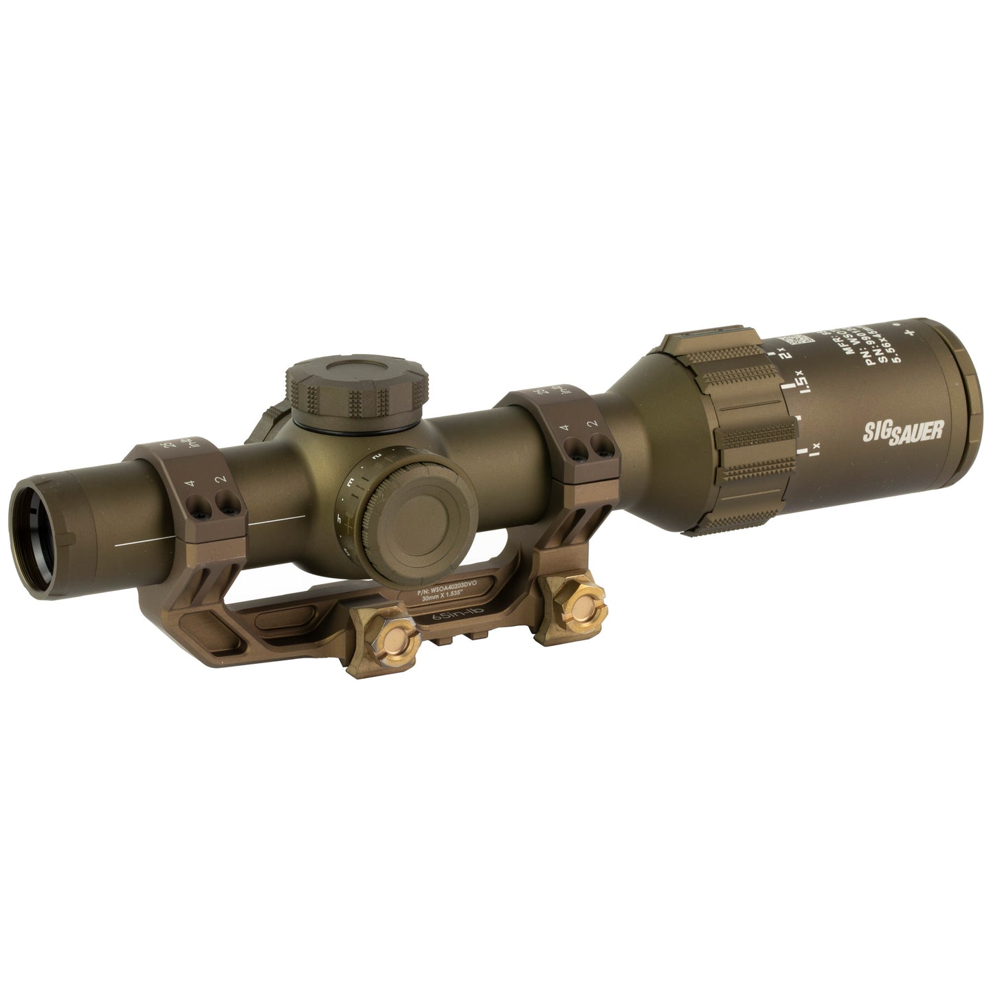 Sig Sauer, TANGO6T, Rifle Scope, 1-6X24mm, First Focal Plane DWLR-556 Reticle, .2 MRAD, 30mm Main Body Tube, Matte Finish, Flat Dark Earth, Includes 1.535" ALPHA4 Titanium Mount, Removable Throw Lever and Lay Flat Flip Back Lens Covers