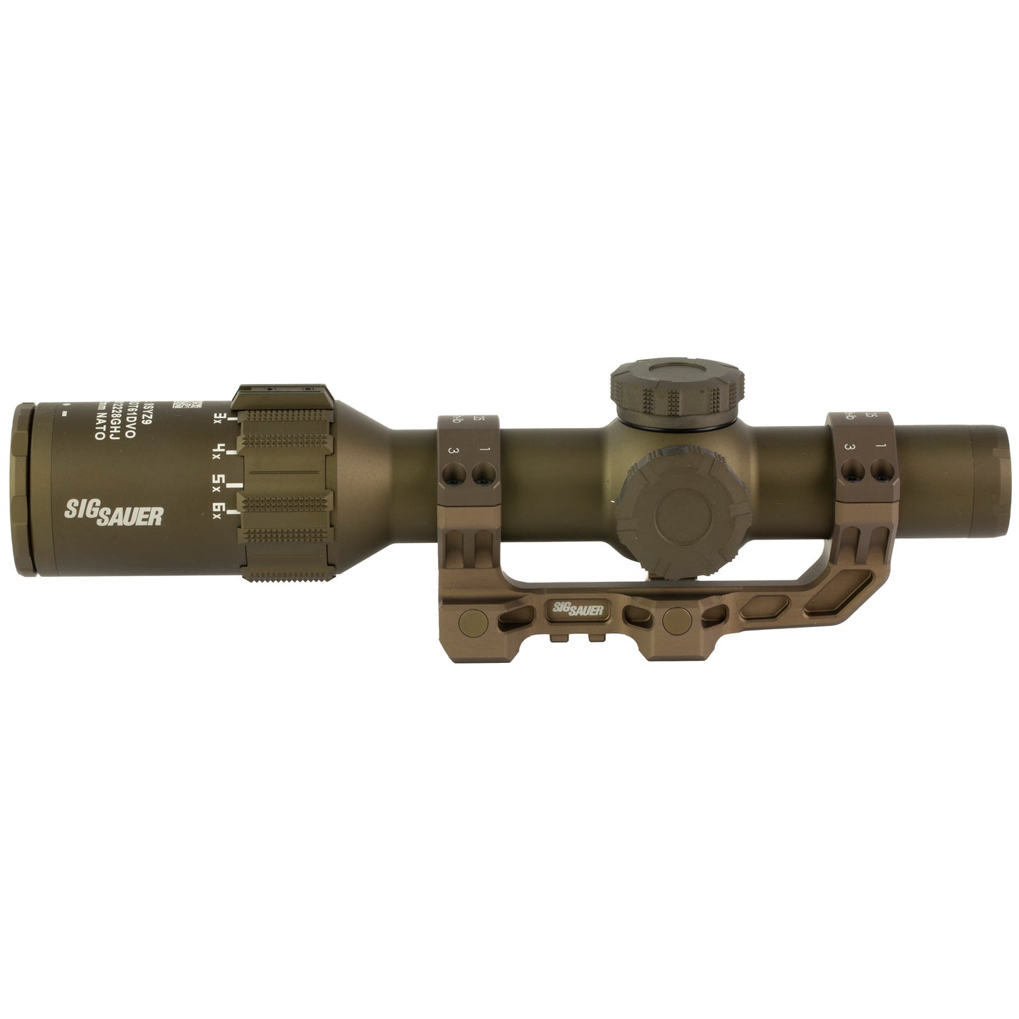 Sig Sauer, TANGO6T, Rifle Scope, 1-6X24mm, First Focal Plane DWLR-556 Reticle, .2 MRAD, 30mm Main Body Tube, Matte Finish, Flat Dark Earth, Includes 1.535" ALPHA4 Titanium Mount, Removable Throw Lever and Lay Flat Flip Back Lens Covers