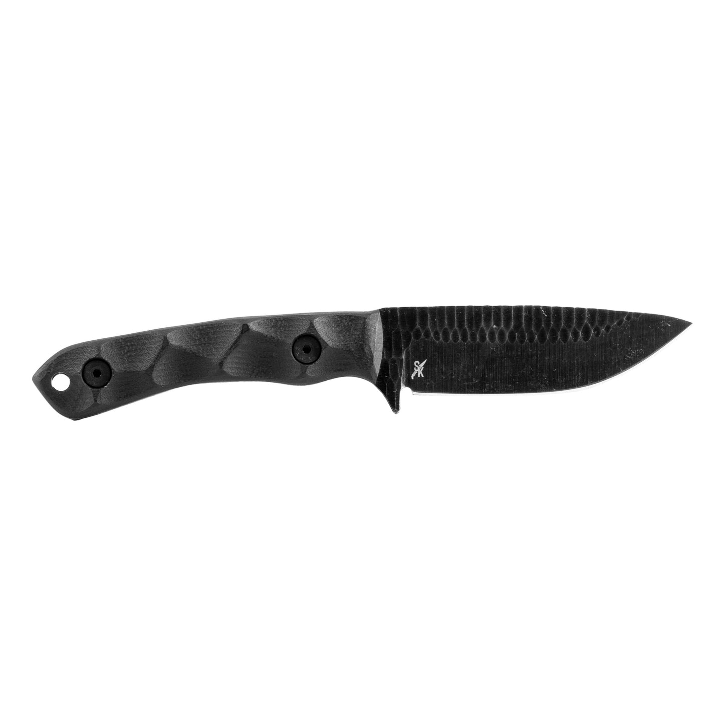 STROUP, GP2, Fixed Blade Knife, 3.5" Drop Point Blade, 1095 High Carbon Steel, 7.75" Overall Length, Acid Etched Finish, Black, G10 Handle, Includes Sheath