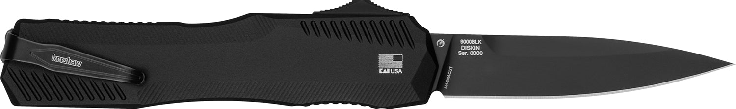 Kershaw 9000BLK Livewire Automatic 3.30" OTF Spear Point Plain Black DLC CPM MagnaCut Steel Blade, Black Anodized Aluminum Handle, Includes Pocket Clip