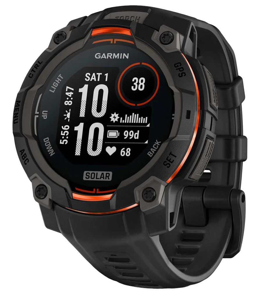 Garmin 0100293400 Instinct 3 Solar Black Band Sunlight-Visible/Transflective MIP Display Lithium Ion Compatible w/ iPhone/Android