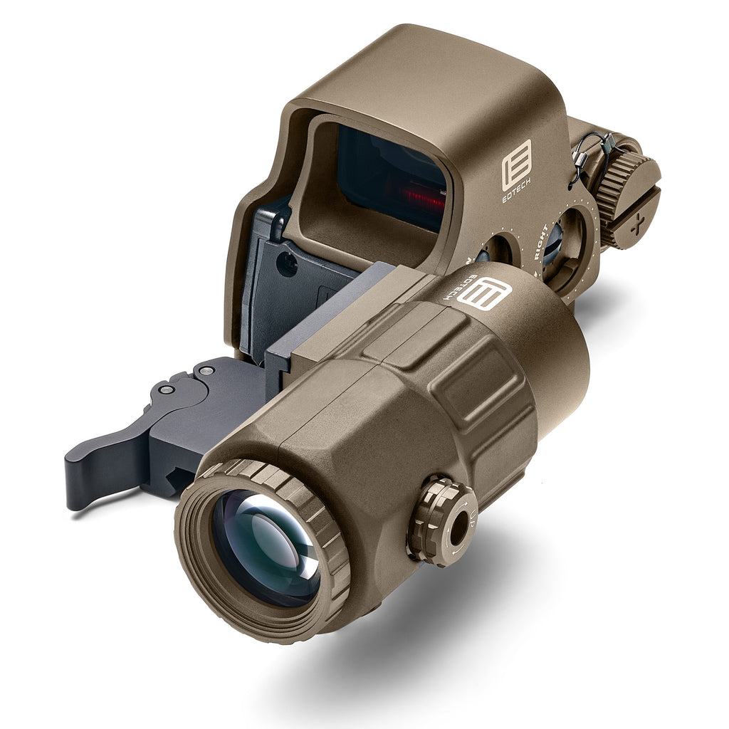 EOTECH, EXPS3-0 Holographic Sight, Red 68 MOA Ring with 1 MOA Dot Reticle, Night Vision Compatible, Side Button Controls, Quick Disconnect Mount, Includes G33 3X Magnifier, Matte Finish, Tan