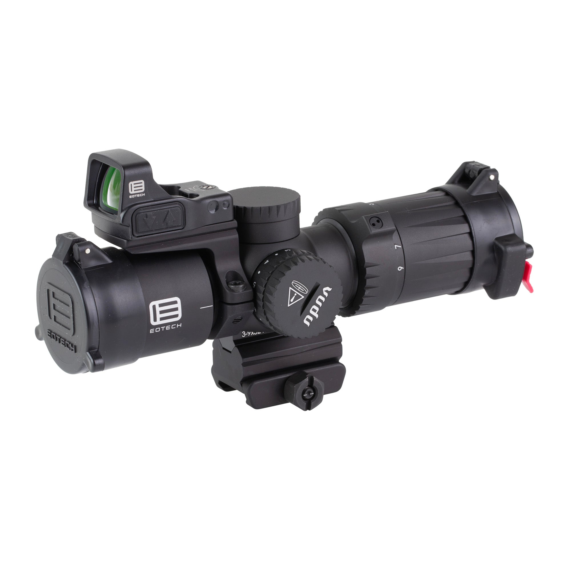EOTECH, Vudu, Rifle Scope, 3-9X Magnification, 32mm Objective, Second Focal Plane, Illuminated MD-6 Reticle, Matte Finish, Black, Includes Integrated Mount with EFLX Sight