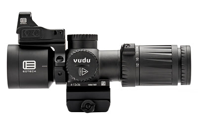 EOTECH, Vudu, Rifle Scope, 4-12X Magnification, 36mm Objective, First Focal Plane, Compatible with Mini-ACOG Mounts, MR5 Illuminated MRAD Reticle, Matte Finish, Black, Includes EFLX 3 MOA Red Dot and Mount