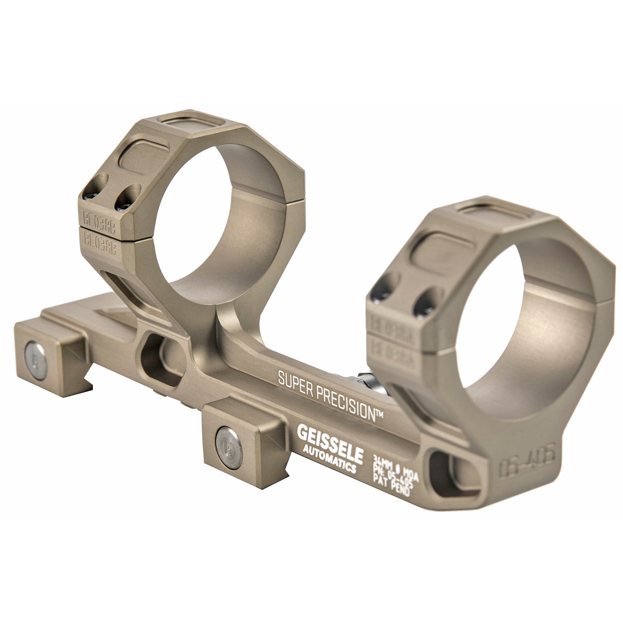 Geissele Automatics, Super Precision, Extended Mount, 34mm, Desert Dirt Color, Anodized Finish, Product Finishes, Shade Variations and Other Imperfections Are Normal Due to the Manufacturing Process