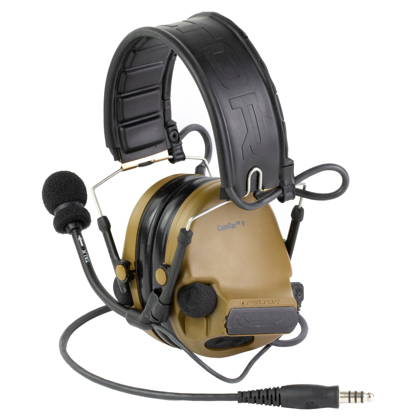 3M/Peltor, ComTac V, Electronic Earmuff, Headband, Foldable, Single Lead, Standard Dynamic Mic, NATO Wiring, Coyote Brown Color