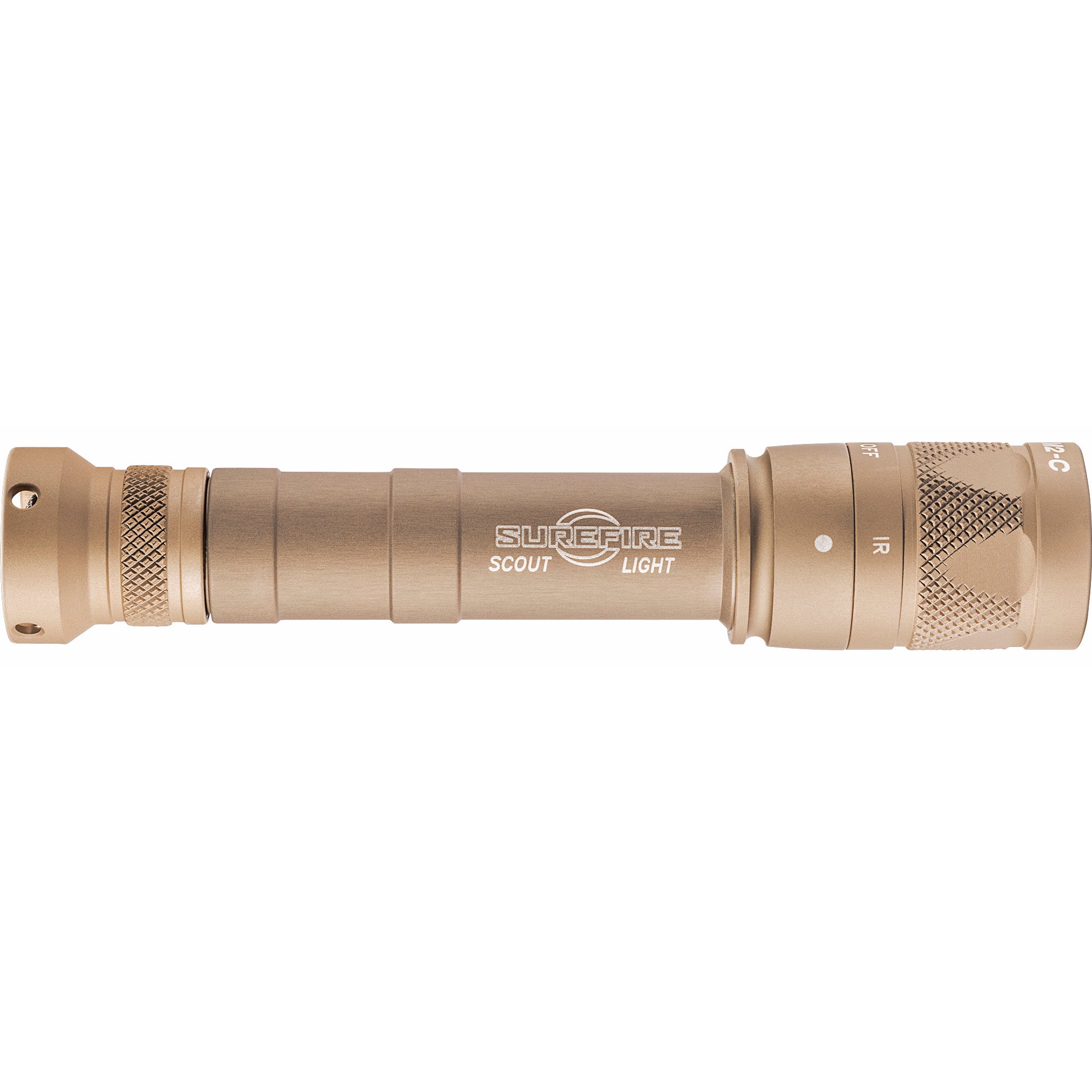 Surefire, M640V Scout Pro Flashlight, LED, 350 Lumens White Light/120mW of IR, Tan Finish, 1913 Picatinny Mount installed, MLOK Mount included, Z68 On/Off Tailcap
