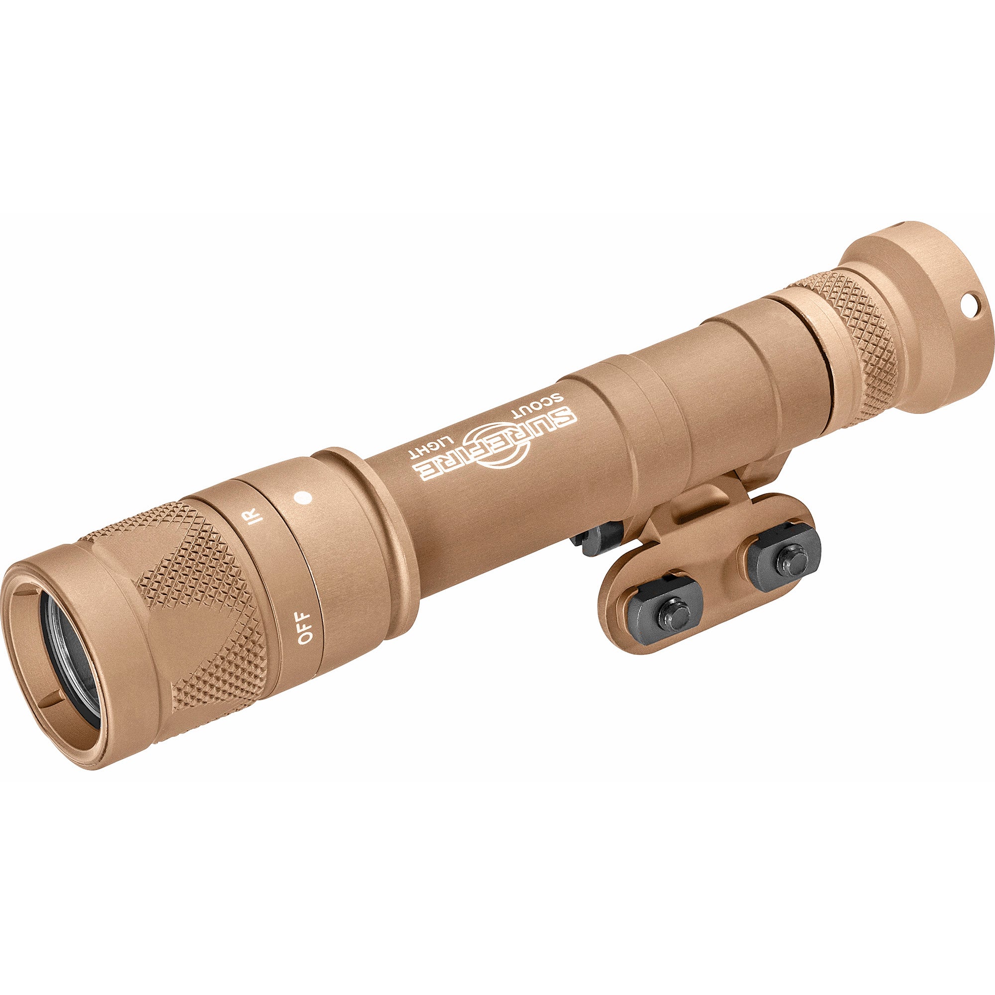 Surefire, M640V Scout Pro Flashlight, LED, 350 Lumens White Light/120mW of IR, Tan Finish, 1913 Picatinny Mount installed, MLOK Mount included, Z68 On/Off Tailcap