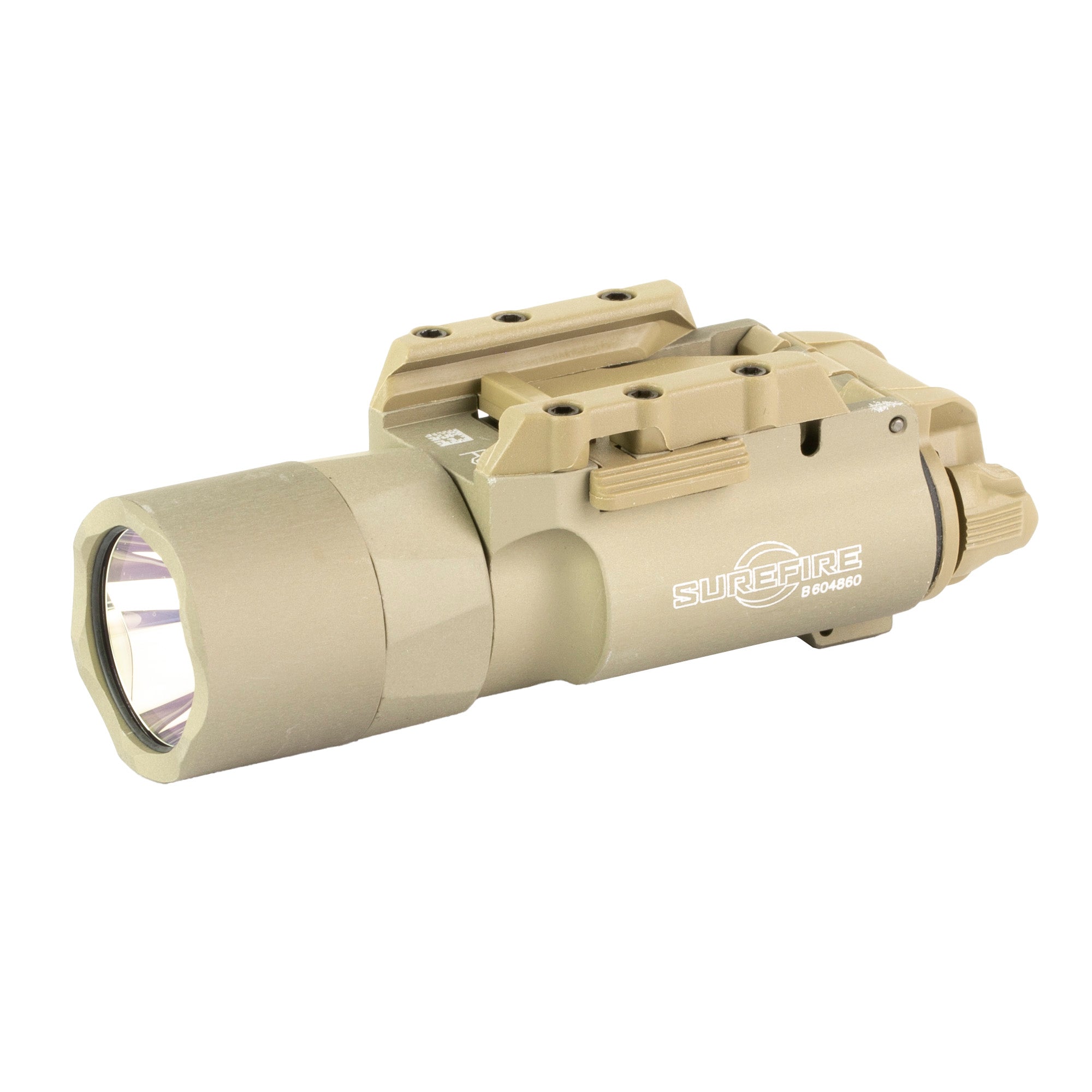 Surefire, X300-A Turbo, Weapon Light, White LED, 650 Lumens, Fits Picatinny and Universal, 66,000 Candela, Lever Latch Attachment, For Pistols, Matte Finish, Tan