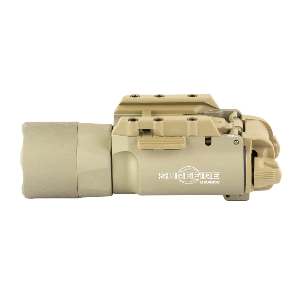 Surefire, X300-A Turbo, Weapon Light, White LED, 650 Lumens, Fits Picatinny and Universal, 66,000 Candela, Lever Latch Attachment, For Pistols, Matte Finish, Tan