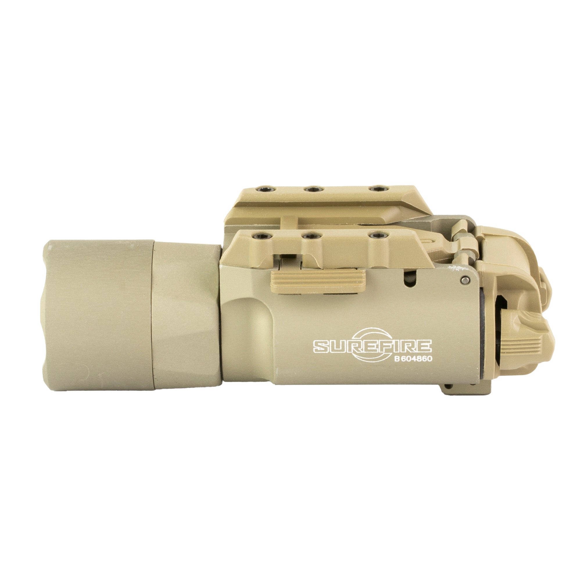 Surefire, X300-A Turbo, Weapon Light, White LED, 650 Lumens, Fits Picatinny and Universal, 66,000 Candela, Lever Latch Attachment, For Pistols, Matte Finish, Tan