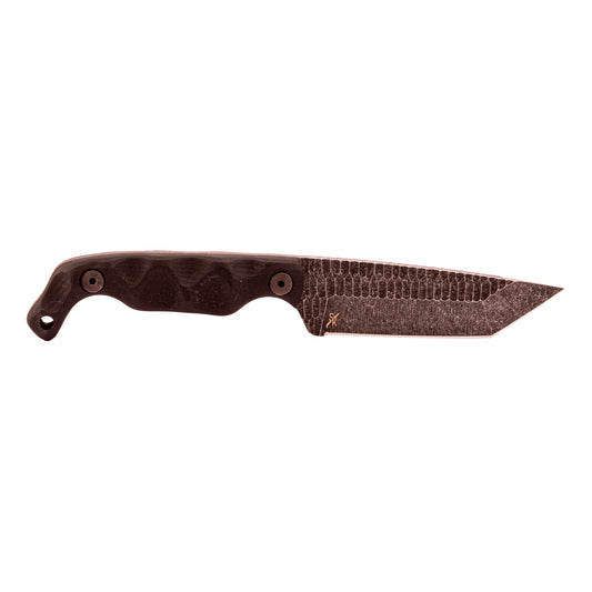 STROUP, BRAVO 5, Fixed Blade Knife, 3.5" Tanto Blade, 1095 High Carbon Steel, 7.75" Overall Length, Acid Etched Finish, Black, G10 Handle, Includes Sheath