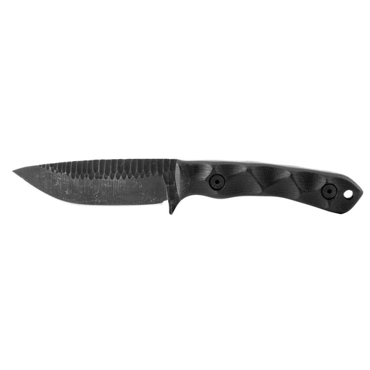 STROUP, GP2, Fixed Blade Knife, 3.5" Drop Point Blade, 1095 High Carbon Steel, 7.75" Overall Length, Acid Etched Finish, Black, G10 Handle, Includes Sheath