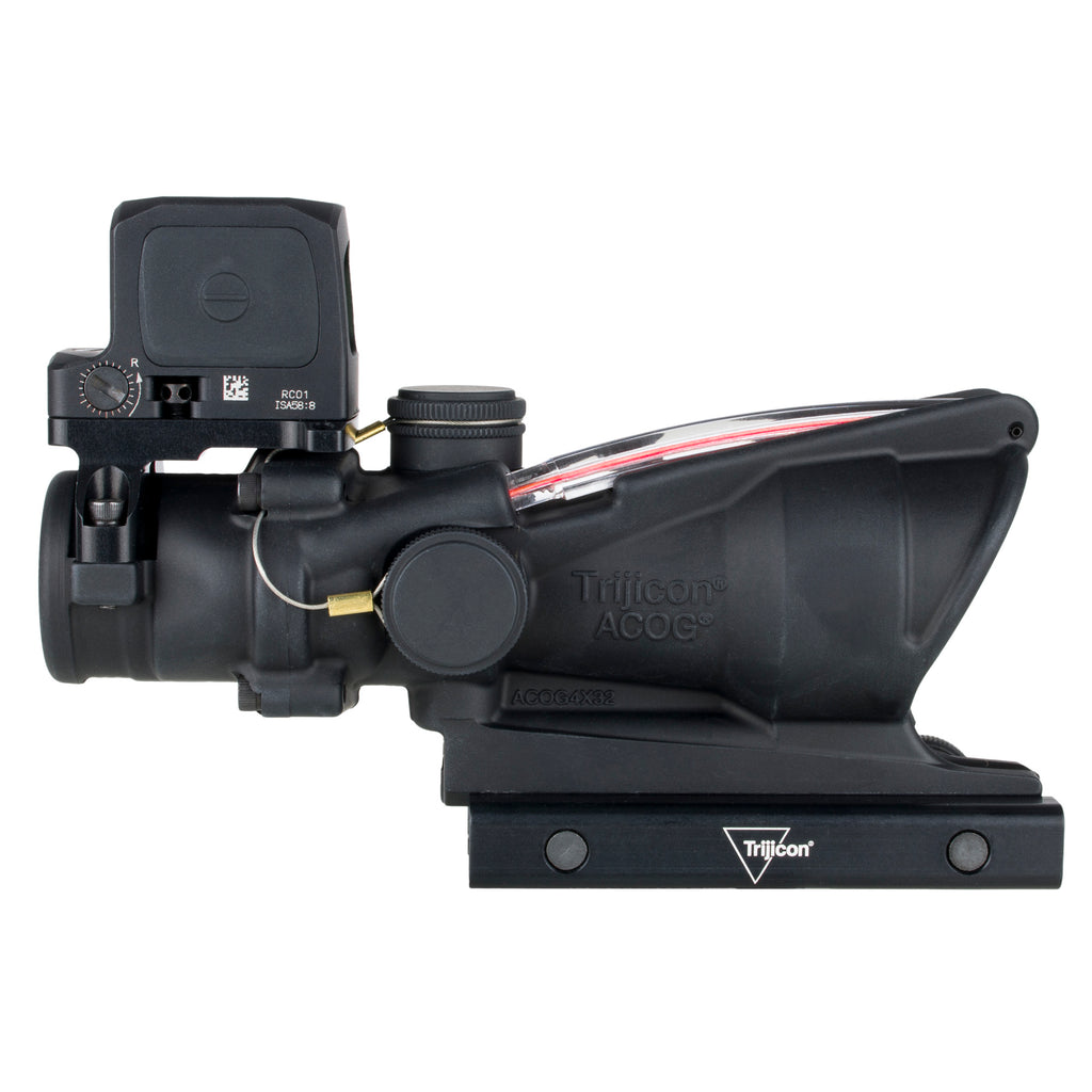 Trijicon, ACOG/RCR, 4X32mm Dual Illuminated Red Chevron .223 Reticle, Thumbscrew Mount, LED 3.25 MOA Red Dot RCR, Matte Finish, Black