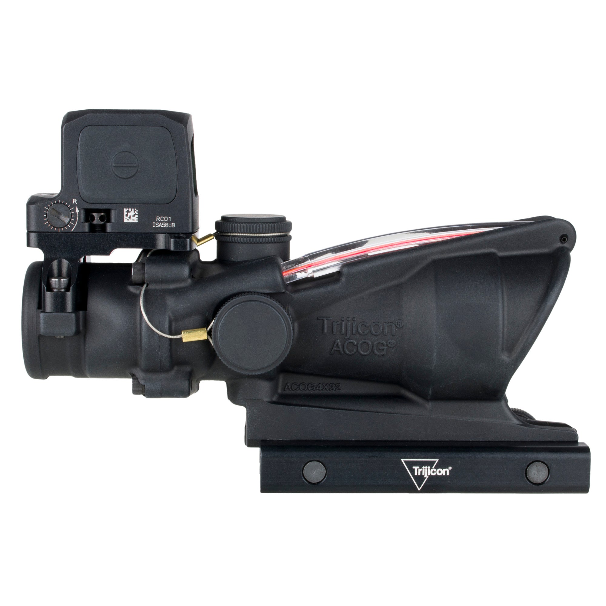 Trijicon, ACOG/RCR, 4X32mm Dual Illuminated Red Chevron .223 Reticle, Thumbscrew Mount, LED 3.25 MOA Red Dot RCR, Matte Finish, Black