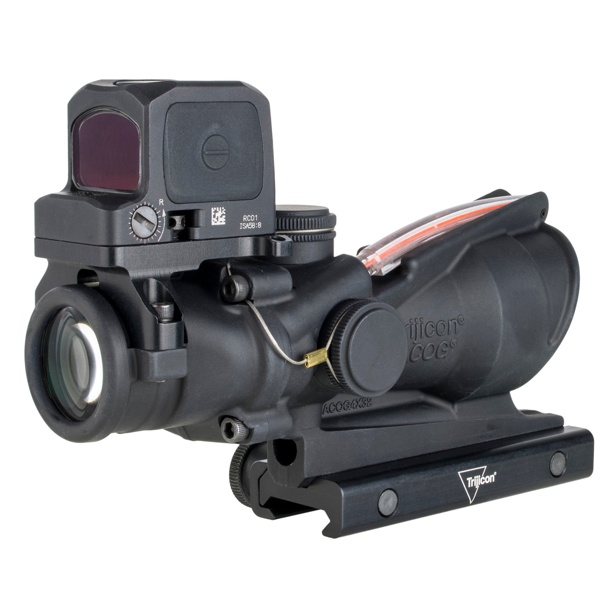 Trijicon, ACOG/RCR, 4X32mm Dual Illuminated Red Chevron .223 Reticle, Thumbscrew Mount, LED 3.25 MOA Red Dot RCR, Matte Finish, Black