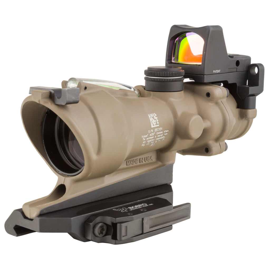 Trijicon, ACOG ECOS, 4X32mm Dual Illuminated Green Crosshair 5.56 Reticle, Backup Iron Sights, Quick Release Mount, LED 3.25 MOA Red Dot RMR Type 2, Cerakote Flat Dark Earth Finish