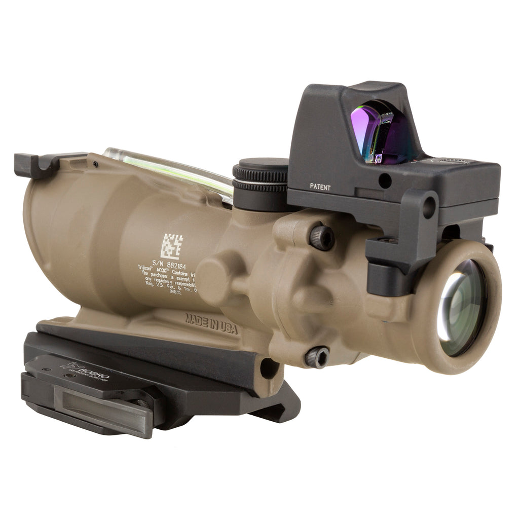 Trijicon, ACOG ECOS, 4X32mm Dual Illuminated Green Crosshair 5.56 Reticle, Backup Iron Sights, Quick Release Mount, LED 3.25 MOA Red Dot RMR Type 2, Cerakote Flat Dark Earth Finish